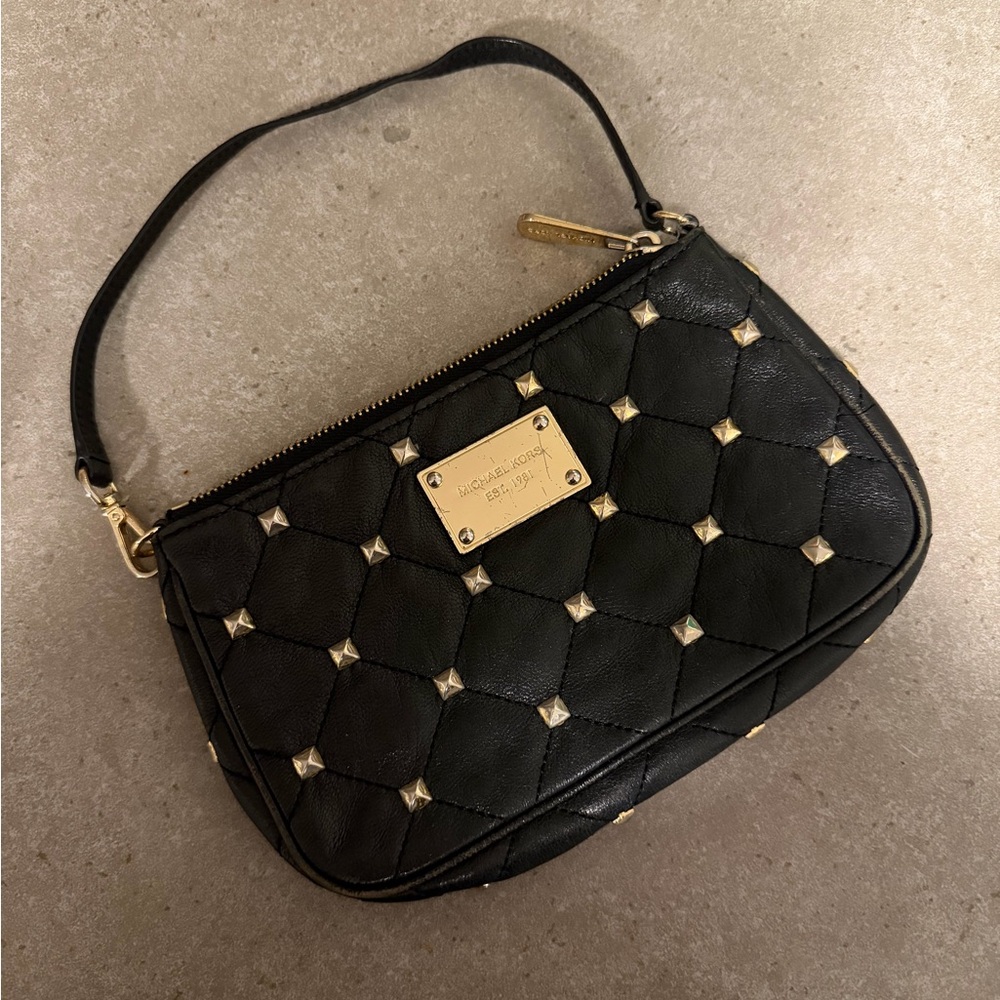 Michael Kors Black and Gold Quilted Wristlet